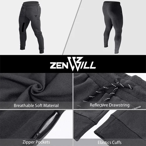 Miniatura 5 de ZENWILL Pantalones de entrenamiento cónicos para hombre, pantalones deportivos de entrenamiento ajustados con bolsillos con cremallera
