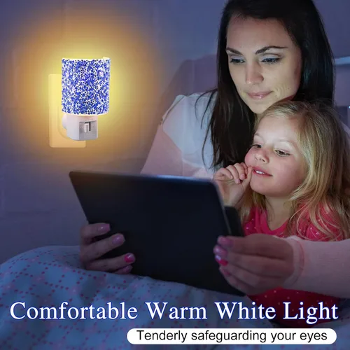 Miniatura 6 de Luz nocturna LED enchufable a la pared, luz nocturna de cristal con interruptor de encendido y apagado manual, luz nocturna blanca cálida