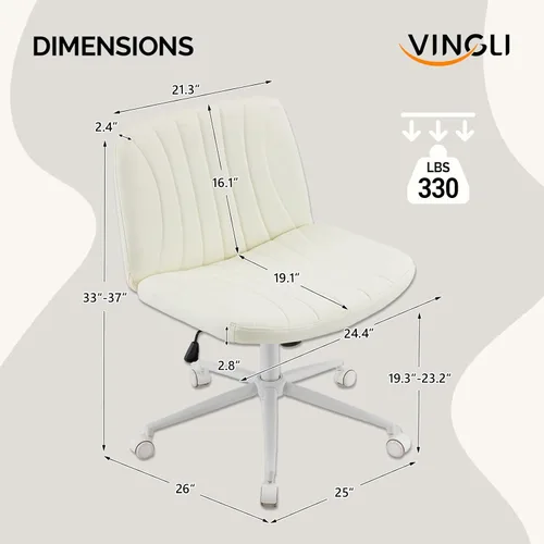 Miniatura 2 de VINGLI Silla de Patas Cruzadas, Silla de Escritorio de Oficina Ancha y Cómoda, Doble Uso con/sin Ruedas, Silla de Trabajo para Computadora, Silla