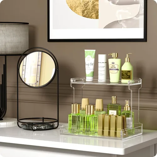 Miniatura 2 de NPPLUS Organizador de encimera de baño, estante de almacenamiento de acrílico transparente de 2 niveles para organizador de encimera de baño