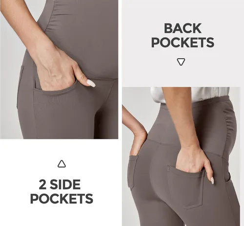 Miniatura 3 de Ewedoos Pantalones de maternidad pantalones de trabajo laterales fruncidos con bolsillos sobre el vientre, pantalones de vestir de embarazo