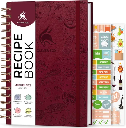 Miniatura 16 de Clever Fox Libro de recetas en espiral, haz tu propio libro de cocina familiar, organizador de cuadernos de recetas en blanco, diario de cocina Negro