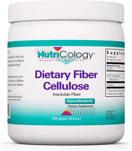 Nutricology - Polvo de celulosa de fibra dietética - 8.82 oz de fibra insoluble no fermentable - Suplemento de celulosa microcristalina - Soporte
