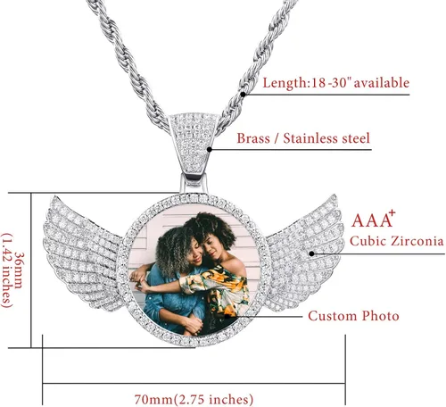 Miniatura 2 de VIBOOS Collar con colgante de memoria de hip hop personalizado, texto con imagen personalizada para hombres y mujeres, foto personalizada de cobre