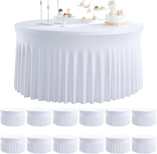 Miniatura 52 de Paquete de 6 manteles redondos de elastano azul bebé para mesa de 60 pulgadas, manteles elásticos de 120 pulgadas ajustables de 5 pies, manteles