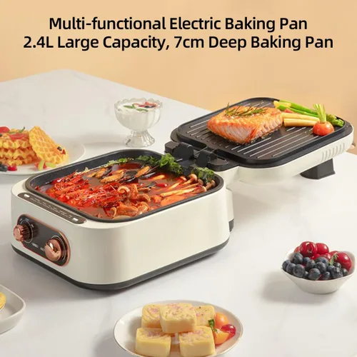 Miniatura 2 de AORAN - Parrilla eléctrica 7 en 1 con revestimiento antiadherente, parrilla sin humo para freír, hornear, hervir, olla caliente, vaporizar, control