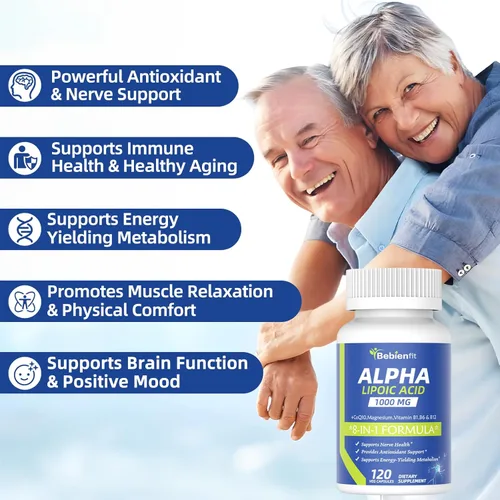 Miniatura 3 de Cápsulas de suplementos de neuropatía de ácido alfa lipoico de 1000 mg, ALA 8 en 1 para la salud nerviosa en manos y pies, sistema nervioso