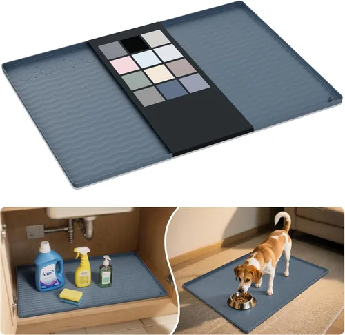 Miniatura 9 de URMONA Tapete de silicona impermeable para debajo del fregadero, 34 x 22 pulgadas, forro para estante de cocina y baño, protector de gabinetes