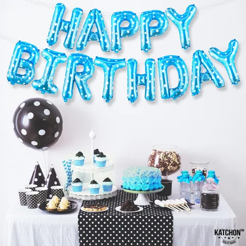Miniatura 6 de KatchOn Cartel y globos de feliz cumpleaños azul claro – Cartel de lunares de 16 pulgadas para decoración de cumpleaños azul de niña Estrella azul
