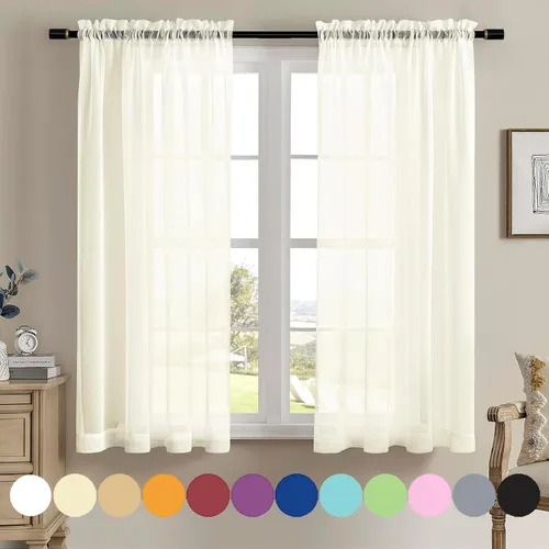 Miniatura 34 de Cortinas para ventana cortinas blancas traslúcidas de 90 pulgadas de largo, 2 paneles de cortinas de tul, paneles de ventana para cortinas de Blanco