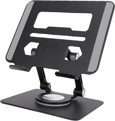 Miniatura 2 de Goshyda Soporte para tableta, soporte de escritorio de aluminio giratorio 360°, soporte de escritorio ajustable y plegable, universal para tabletas