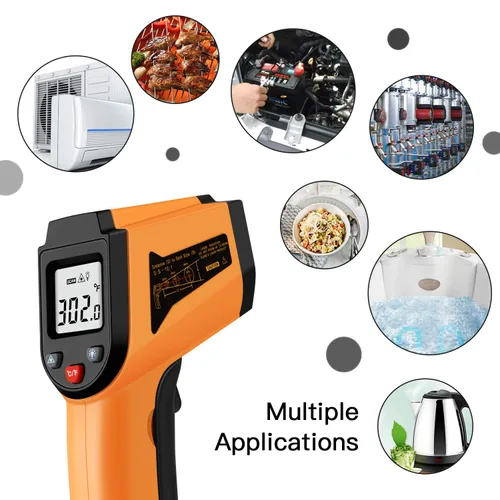 Miniatura 6 de Termómetro infrarrojo láser sin contacto, pistola de temperatura digital, -50 °C a 400 °C (-58 °F a 752 °F), termómetro IR para industrial, cocina