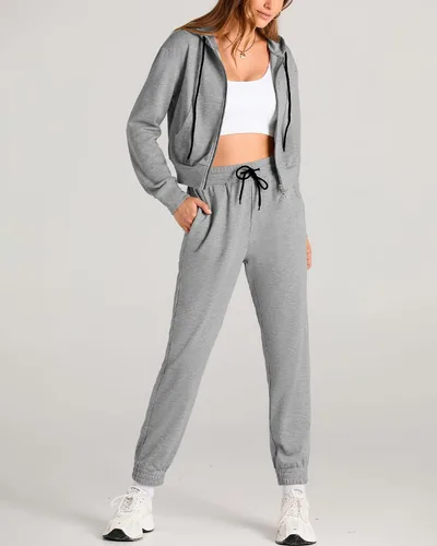 Miniatura 3 de Amkoyam Conjunto de dos piezas para mujer, de manga larga, con cremallera, sudadera con capucha y pantalones largos