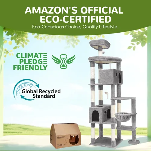 Miniatura 5 de Globlazer Árbol gigante para gatos, árbol para gatos de interior de 83 pulgadas para gatos grandes y adultos, torre XXL para gatos con 9 postes gris