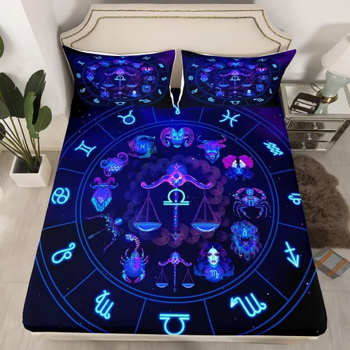 Miniatura 8 de Erosebridal Piscis - Juego de sábanas bajeras tamaño individual, diseño de constelación 3D, juego de sábanas moradas de galaxia para niños, jóvenes