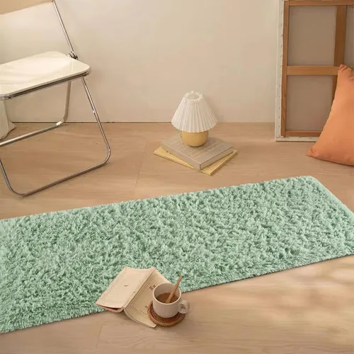 Miniatura 8 de Alfombras verdes suaves para dormitorio, alfombra de noche de 2 x 6 pies, alfombras esponjosas de felpa, alfombra de área moderna peluda para sala