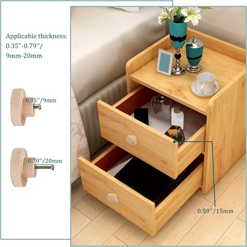 Miniatura 5 de RDEXP Home Accessory - Juego de 10 pomos redondos de madera de 1.969 x 0.984 in para armario, cajón, armario, puerta de armario