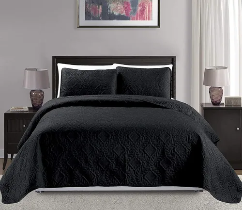 Miniatura 20 de Colección Mk King/California King Tamaño Extra Grande 118"x106" Colcha Cobertor de Cama de 3 Piezas con Diseño de Diamantes Realzado Sólido Borgoña