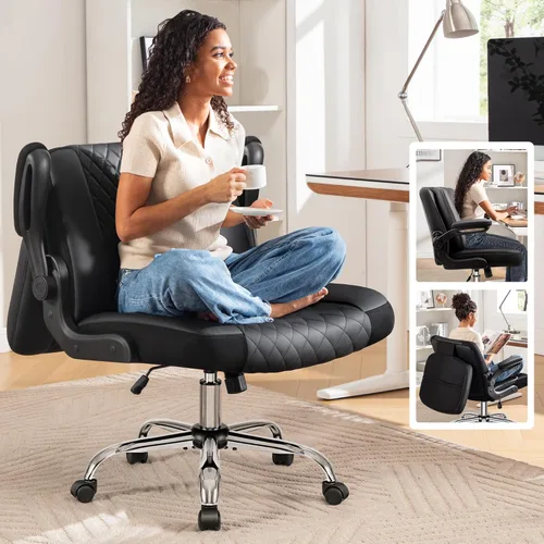 Silla de oficina Criss Cross con respaldo abatible 2 en 1, silla ergonómica de piel sintética, altura ajustable, brazos giratorios y abatibles de