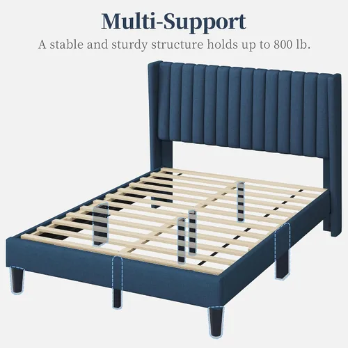 Miniatura 9 de Yaheetech Armazón de Cama Tamaño Completo, Cama Plataforma Tapizada con Cabecera de Borde Alado, Tela Acolchada Cuadrada/Base de Colchón/Soporte