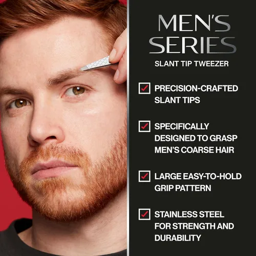 Miniatura 2 de Revlon Pinzas de punta inclinada para hombres, ultraafiladas para moldear cejas de precisión y eliminación del vello facial, agarre antideslizante