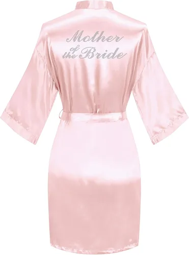 sunshinemall Bata kimono de satén para mujer con diamantes de imitación para novia, dama de honor, vestido corto de preparación para boda