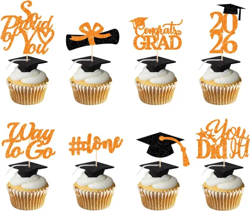 Miniatura 8 de Decoraciones de graduación 2026 azul, adornos para cupcakes de graduación 2026 azul y negro, suministros de decoración para cupcakes clase de 2026