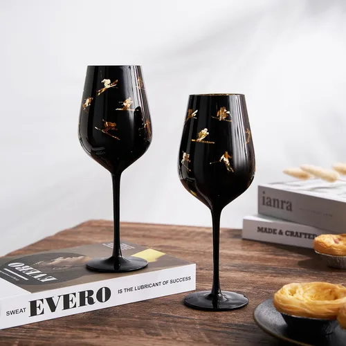 Miniatura 4 de Copas de vino de esquí con tallo de cristal, juego de 2 copas de vino de 14 onzas con temática vibrante para deportes de nieve de invierno, esquí
