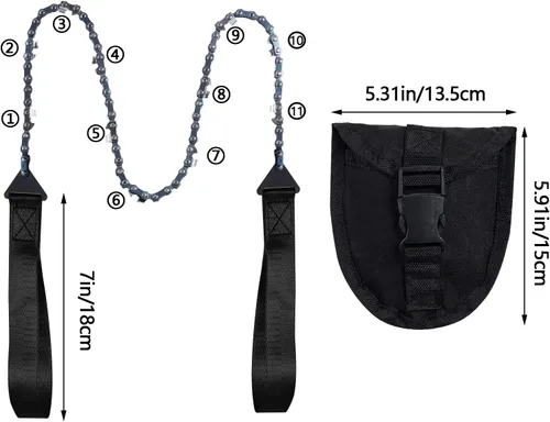 Miniatura 2 de Sucrain Sierra de Cadena de Bolsillo con Mango de Paracord, Sierra de Mano de Cadena Plegable, Equipo de Supervivencia de Emergencia al Aire Libre