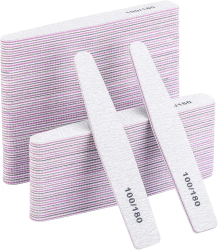 Miniatura 13 de BTYMS 25 limas de uñas para uñas acrílicas y uñas naturales, grano 100/180, pulidores de uñas negras de doble cara, limas de uñas Blanco apagado