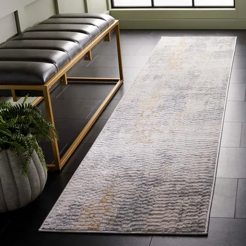 SAFAVIEH Palma Collection - Alfombra de pasillo, 2 pies 2 pulgadas x 9 pies, color beige y gris, diseño geométrico, ideal para zonas de alto tráfico