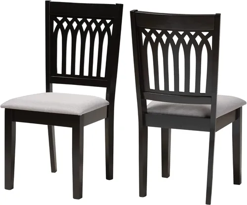 Miniatura 10 de Baxton Studio Genesis - Juego de 2 sillas de comedor, gris/marrón nogal