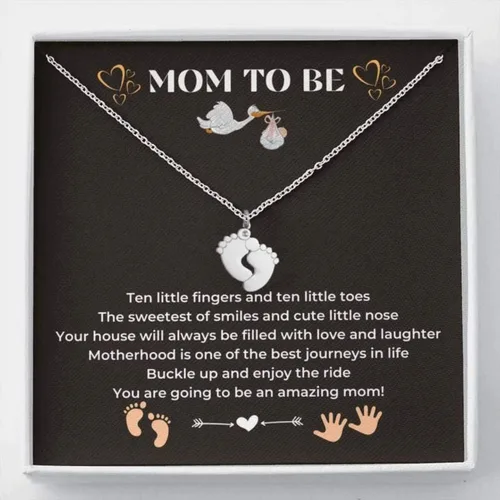 Regalo para mamá – Collar con colgante de pies de bebé con una tarjeta de mensaje, regalo de embarazo para madres primerizas que esperan mujeres,