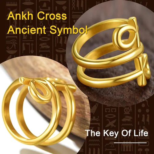 Miniatura 4 de ChainsProMax Puede grabar anillos de cruz Ankh para hombres y mujeres, anillo de mitología de joyería egipcia, acero inoxidable, chapado en oro
