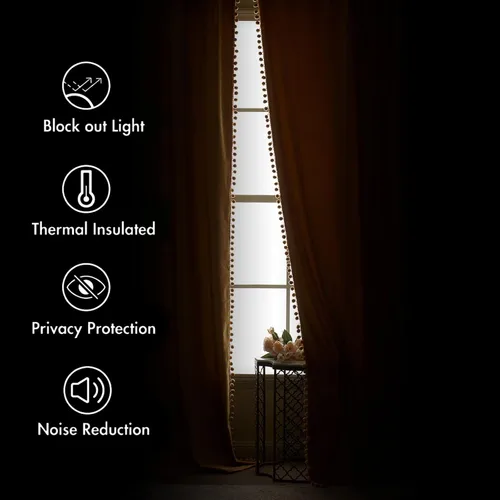Miniatura 5 de MIULEE - Cortinas de terciopelo con pompones amarillo mostaza para habitación/sala de estar, cortinas opacas para otoño, aislantes térmicos, de 84