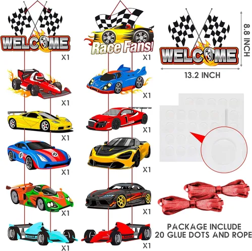 Miniatura 2 de Cartel de bienvenida para puerta de coche de carreras, decoración de fiesta de cumpleaños para fanáticos de carreras, suministros de baby shower