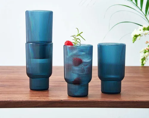 Miniatura 8 de Juego de 4 vasos altos de acrílico inastillables, estilo europeo, aptos para lavavajillas, acanalados, juego de 4, tritán estriado, plástico Naranja