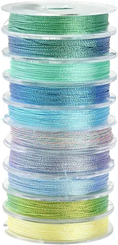 Miniatura 13 de LiQunSweet 10 rollos de 24 yardas (72.2 ft)/rollo de cordones metálicos redondos coloridos de poliéster para collares, pulseras, joyas