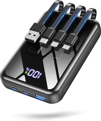 Cargador portátil de 50000 mAh, cargador portátil de carga rápida de 22.5 W con cables integrados, paquete de batería externa de 4 salidas, pantalla