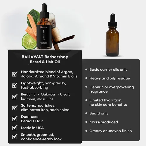 Miniatura 7 de BAHAWAT Aceite para barba, acondicionador y suavizante de aceite para barba de alta calidad, aroma de barbería, elimina la picazón de la barba