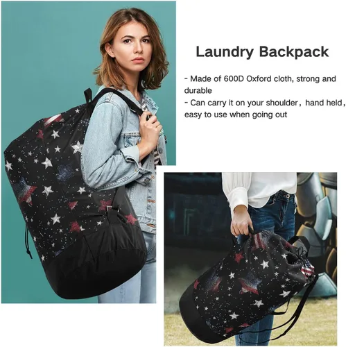 Miniatura 7 de Mochila para lavandería, cesta extra grande resistente para ropa sucia, correas ajustadas para campamento, universidad, gimnasio, hotel, hogar, 29.3