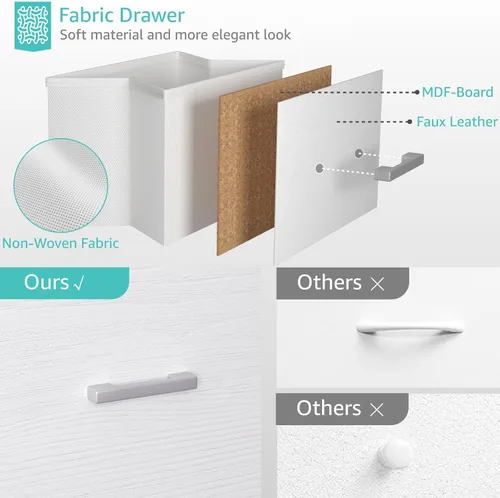 Miniatura 5 de BOLUO Cómoda Blanca para Dormitorio de 8 Cajones, Cómoda Ancha Soporte de TV para TV de 50", Cómodas y Aparadores con Cajones, Cómoda de Tela