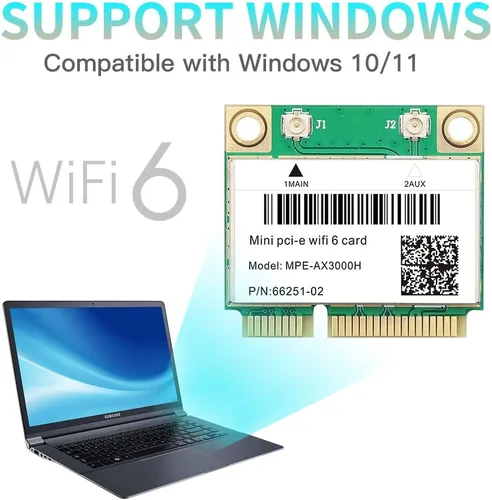 Miniatura 6 de Tarjeta WiFi 6 MPE-AX3000H de doble banda 2.4 GHz y 5 GHz BT 5.2 160 MHz canal medio mini PCIe hasta 574 Mbps (2.4 GHz) + 2.4 Gbps (5 GHz)