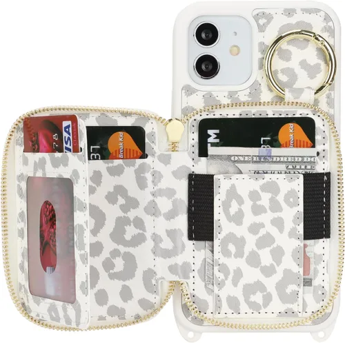 Miniatura 6 de Funda tipo cartera con bandolera para iPhone 12, bolso de mano de piel sintética con cremallera, funda tipo cartera con cierre de solapa con función