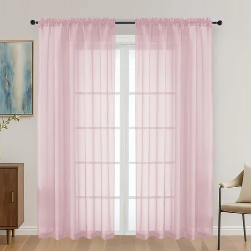 Miniatura 83 de OVZME - Cortinas traslúcidas blancas de 45 pulgadas de largo, 2 paneles, cortinas de gasa con bolsillo para barra para ventanas pequeñas, cada una
