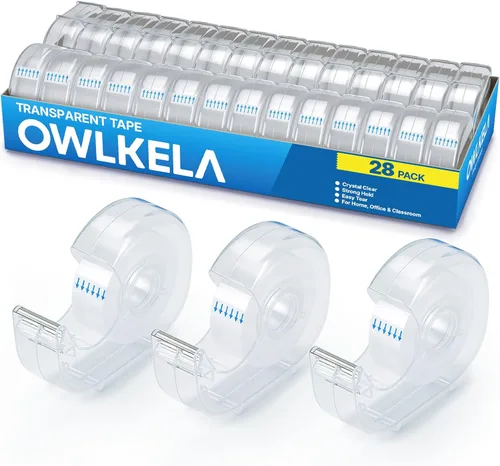 Miniatura 9 de OWLKELA 8 Pack Clear Tapes and Refillable Dispensers, 0.7" x 28 yds per roll, Transparent Tape Refills, Office Tape with Dispenser for Home, School