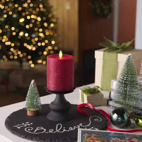 Miniatura 2 de Luminara Vela de llama artificial realista con purpurina metálica roja horizontal (3 x 4.5 pulgadas) con llama móvil, funciona con pilas, sin
