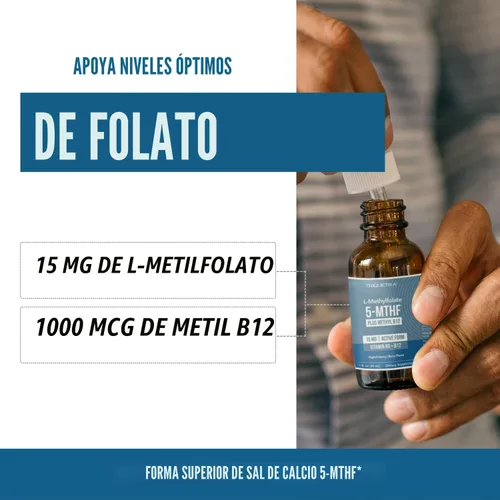 Miniatura 3 de L Metilfolato 15mg Plus Metil B12 Cofactor – Sabor a Bayas Orgánico, Alta Potencia Líquida Sublingual Forma Activa 5-MTHF - Apoya el Estado