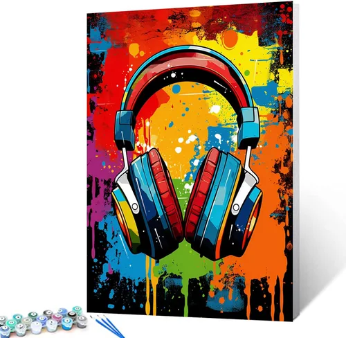 Miniatura 26 de Tucocoo Kits de pintura de globos coloridos por números con pinceles y pigmento acrílico sobre lienzo para adultos, cuadro de calle Banksy Little