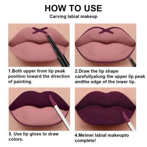 Miniatura 5 de evpct 3 Piezas Delineador de Labios Mate Ciruela Oscuro Morado Rosa Rojo Oscuro y Juegos de Lápiz Labial Líquido para Mujeres de Larga Duración